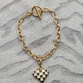 Black & White Checker Heart Charm Bracelet