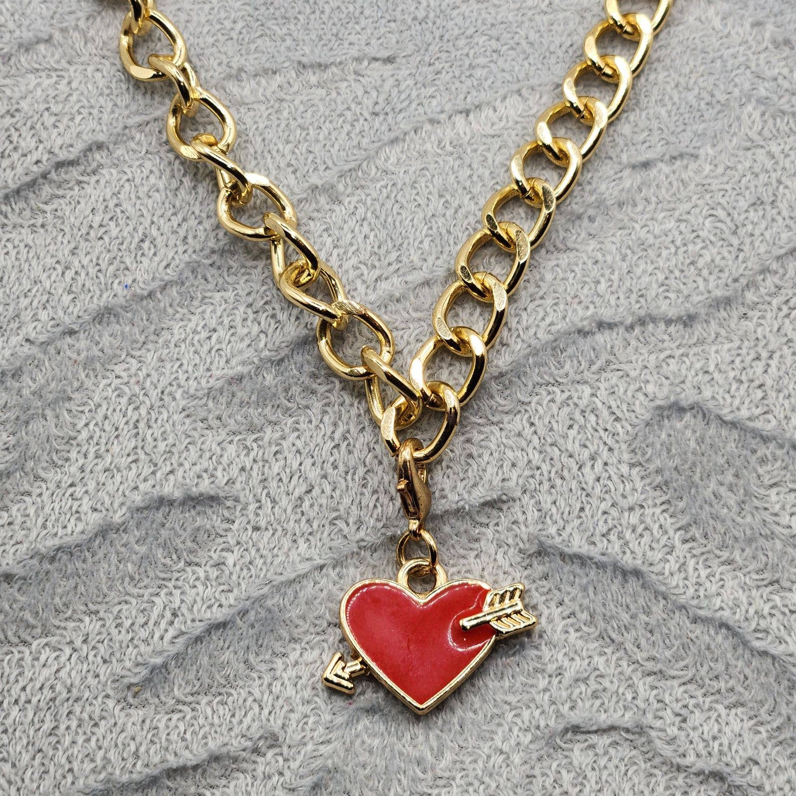 Red and Gold Heart Charm Necklace